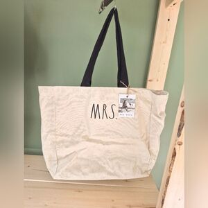 NWT Rae Dunn MRS. Beige Canvas Tote Bag